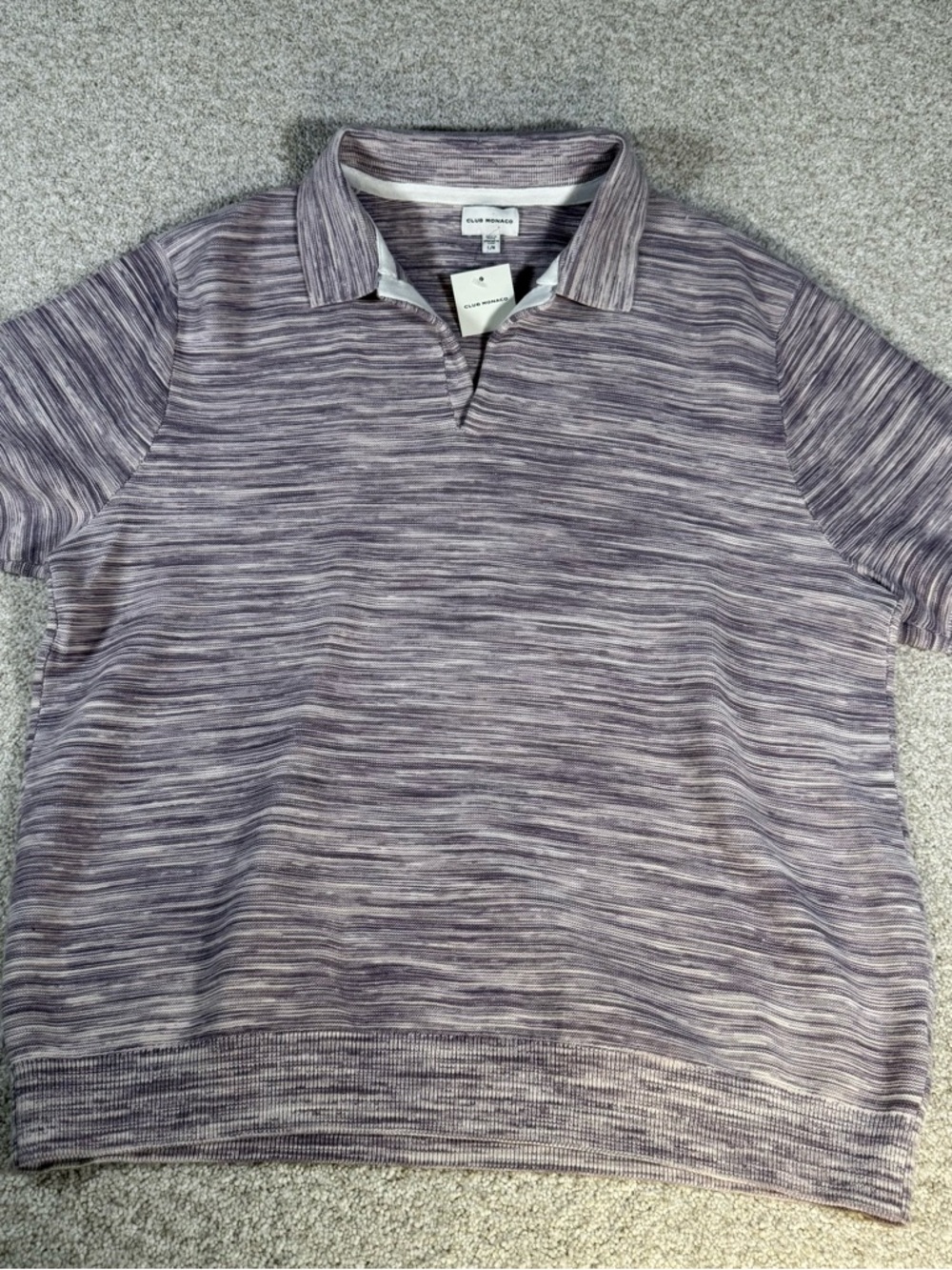 NEW Club Monaco Space Dye Johnny Collar Short Sleeve Purple/Violet Men’s Large